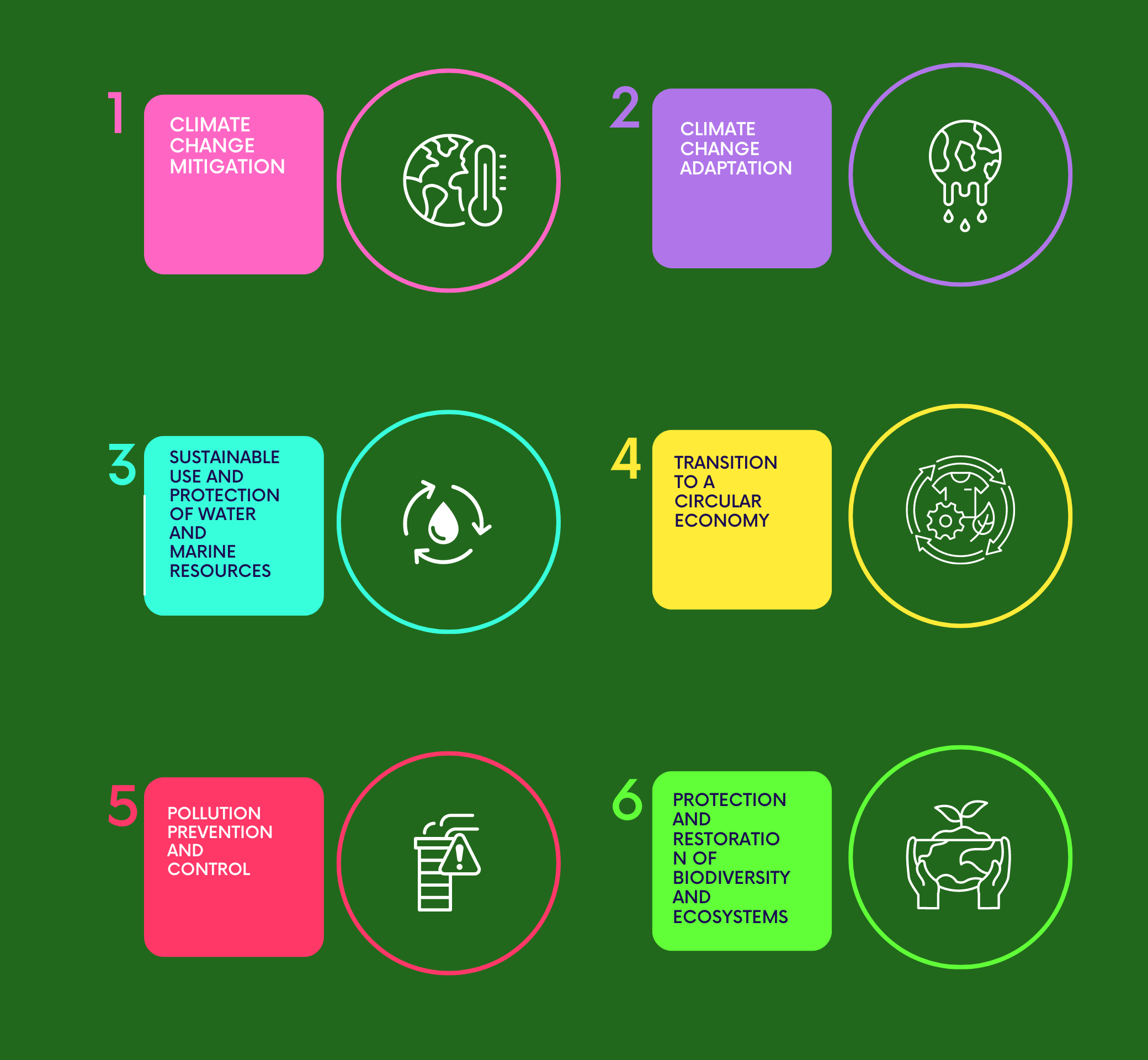 Six climate and environmental objectives